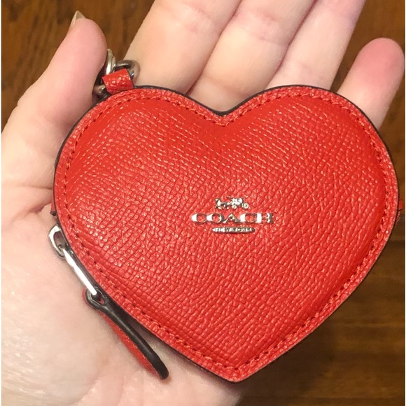 NWT-Coach-Heart ❤️ Bag Charm/Coin Purse-Keychain-Bright Poppy Red-$128 - Picture 2 of 9